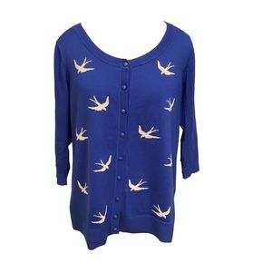Sunny Girl Cardigan Blue with White Birds Size XXL